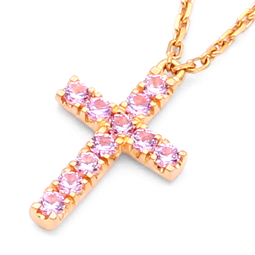シンボルクロス ピンクサファイア ネックレス
