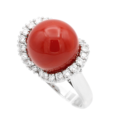 血赤サンゴ ダイヤモンドリング