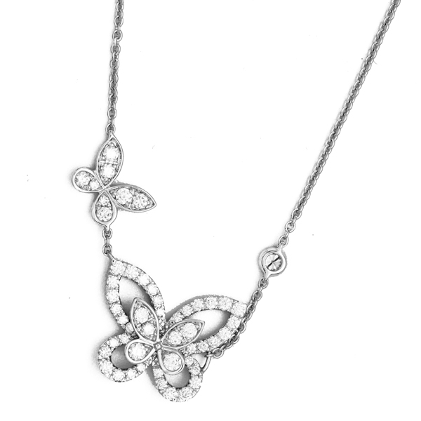 ダブル バタフライ シルエット ダイヤモンド ペンダント
