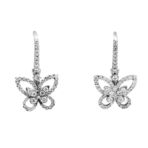 バタフライ シルエット ダイヤモンド ドロップ ピアス