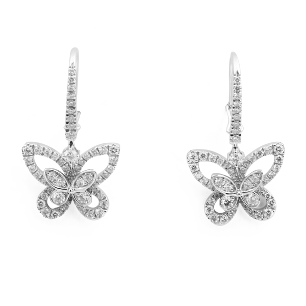 バタフライ シルエット ダイヤモンド ドロップ イヤリング(ピアス)